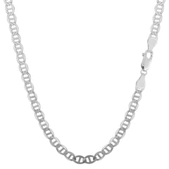 Sterling Silver Rhodium Plated Flat Mariner Chain Necklace, 3.5mm - JewelryAffairs