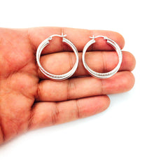 Sterling Silver Rhodium Plated Twisted Tube Round Hoop Earrings, Diameter 30mm - JewelryAffairs