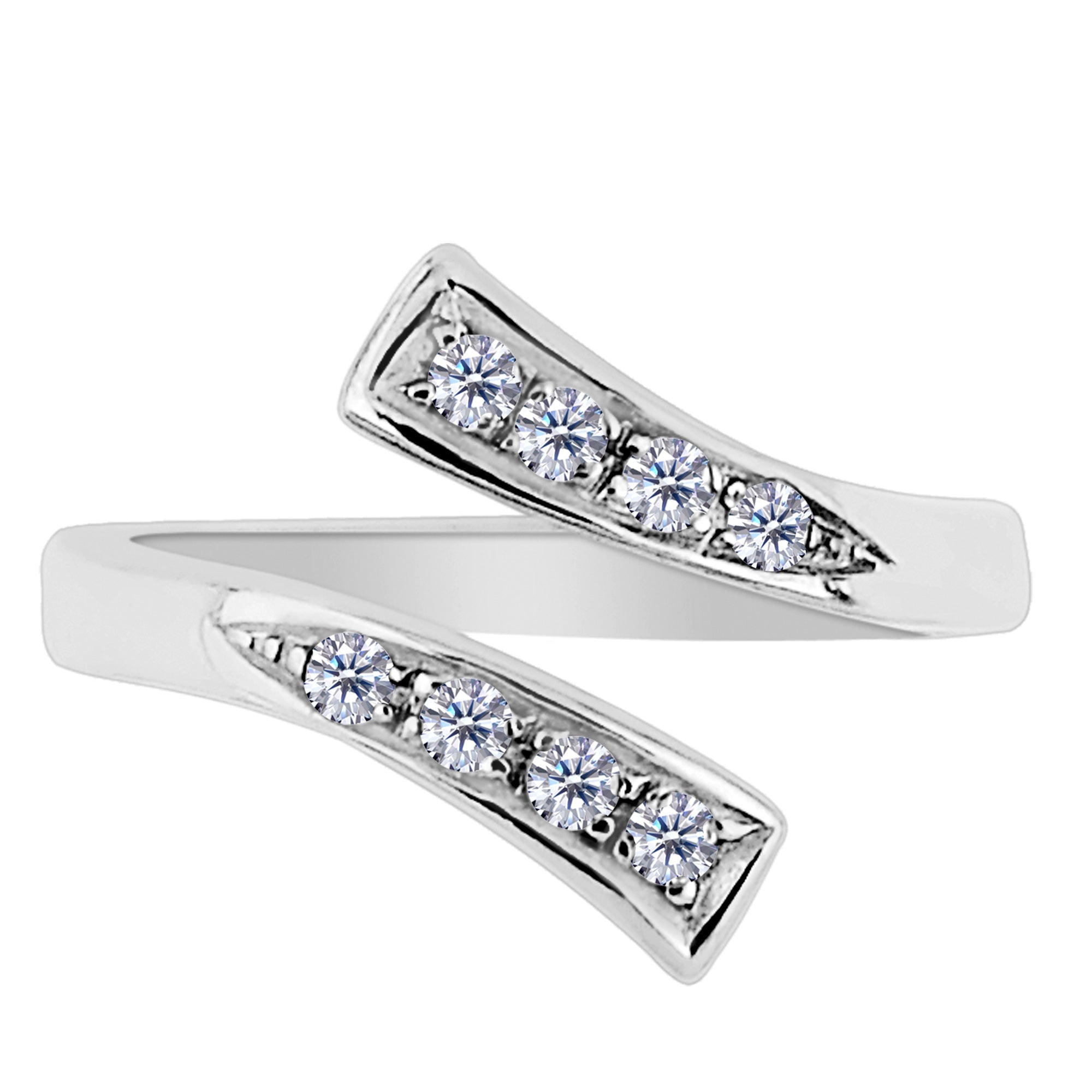 Sterling Silver Split Ends With CZ By Pass Style Adjustable Toe Ring - JewelryAffairs