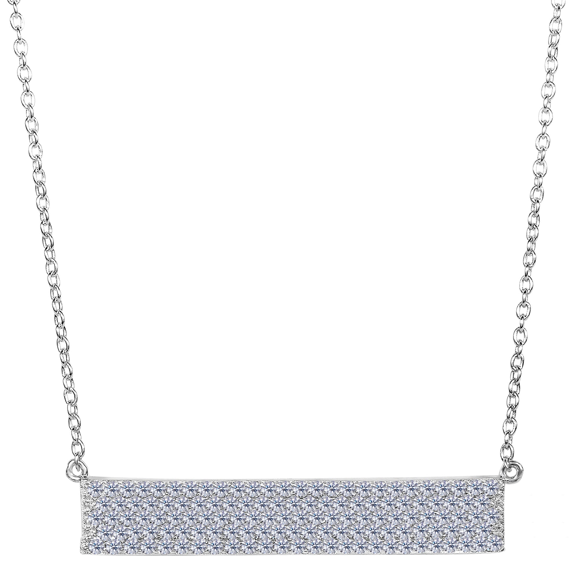 Sterling Silver Wide Rectangle Bar Pendant CZ Necklace, 18" - JewelryAffairs