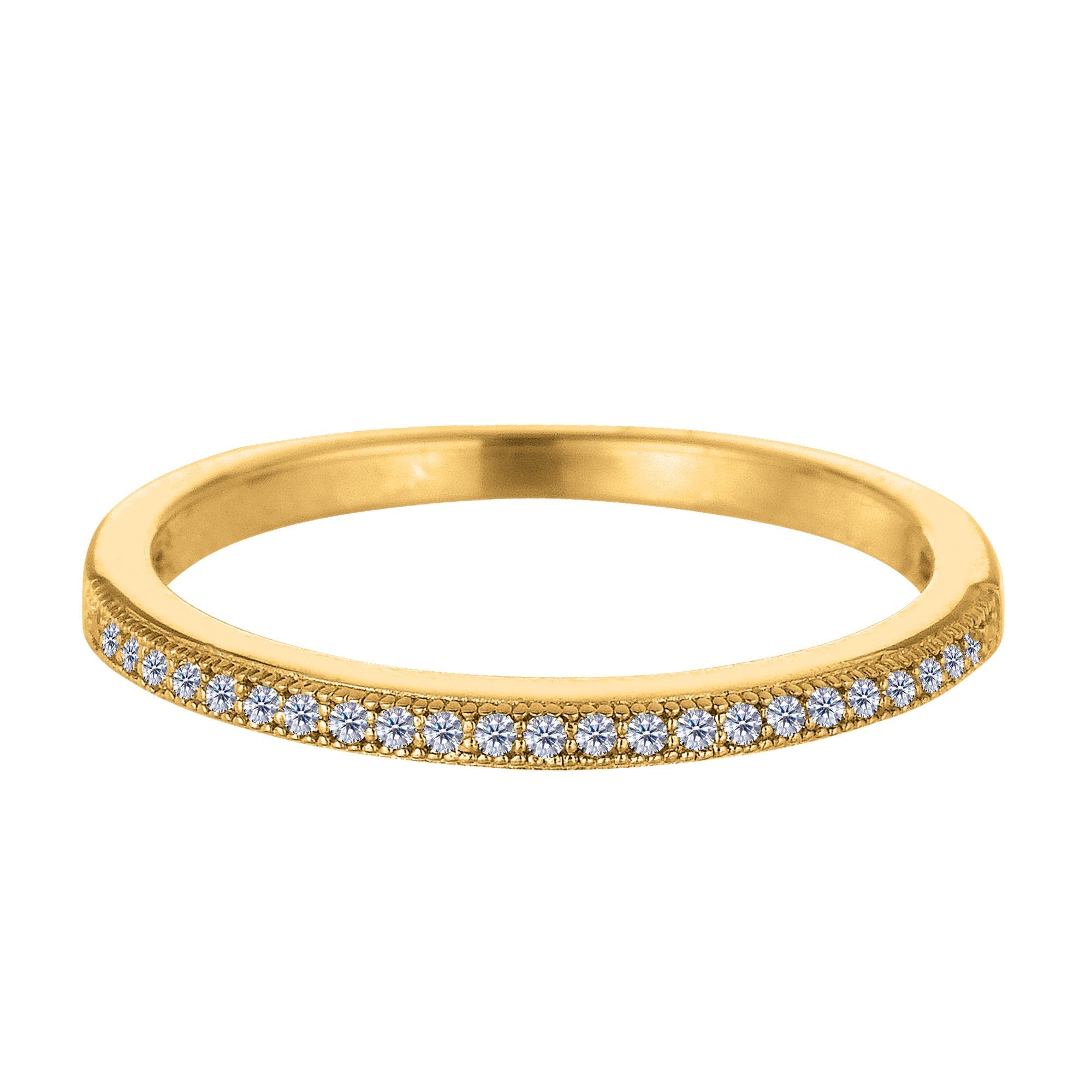 Sterling Silver Yellow Tone Finish Milgrain Stackable Ring With Pave' Set Cz Stones