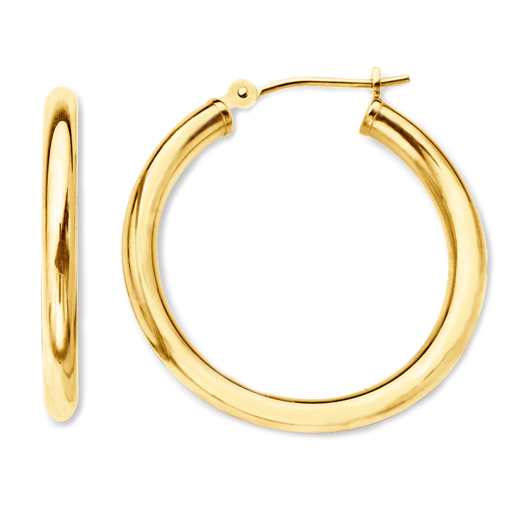 14K Yellow Gold 2MM Shiny Round Tube Hoop Earrings fine designer jewelry for men and women