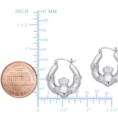 14k Gold Shiny Claddagh Design Hoop Earrings, Diameter 20mm fine designer jewelry for men and women