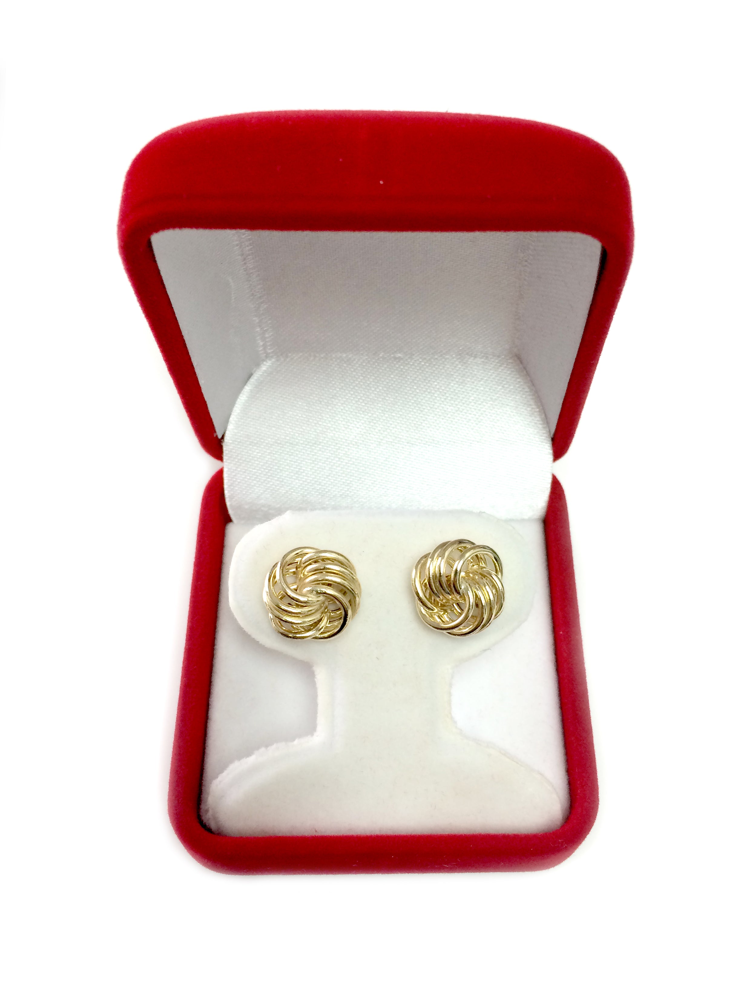 14k Gold Shiny Textured 4 Row Love Knot Stud Earrings, 10mm fine designer jewelry for men and women