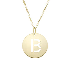 14k Yellow Gold Initial Letter Round Pendant Necklace, 18" fine designer jewelry for men and women
