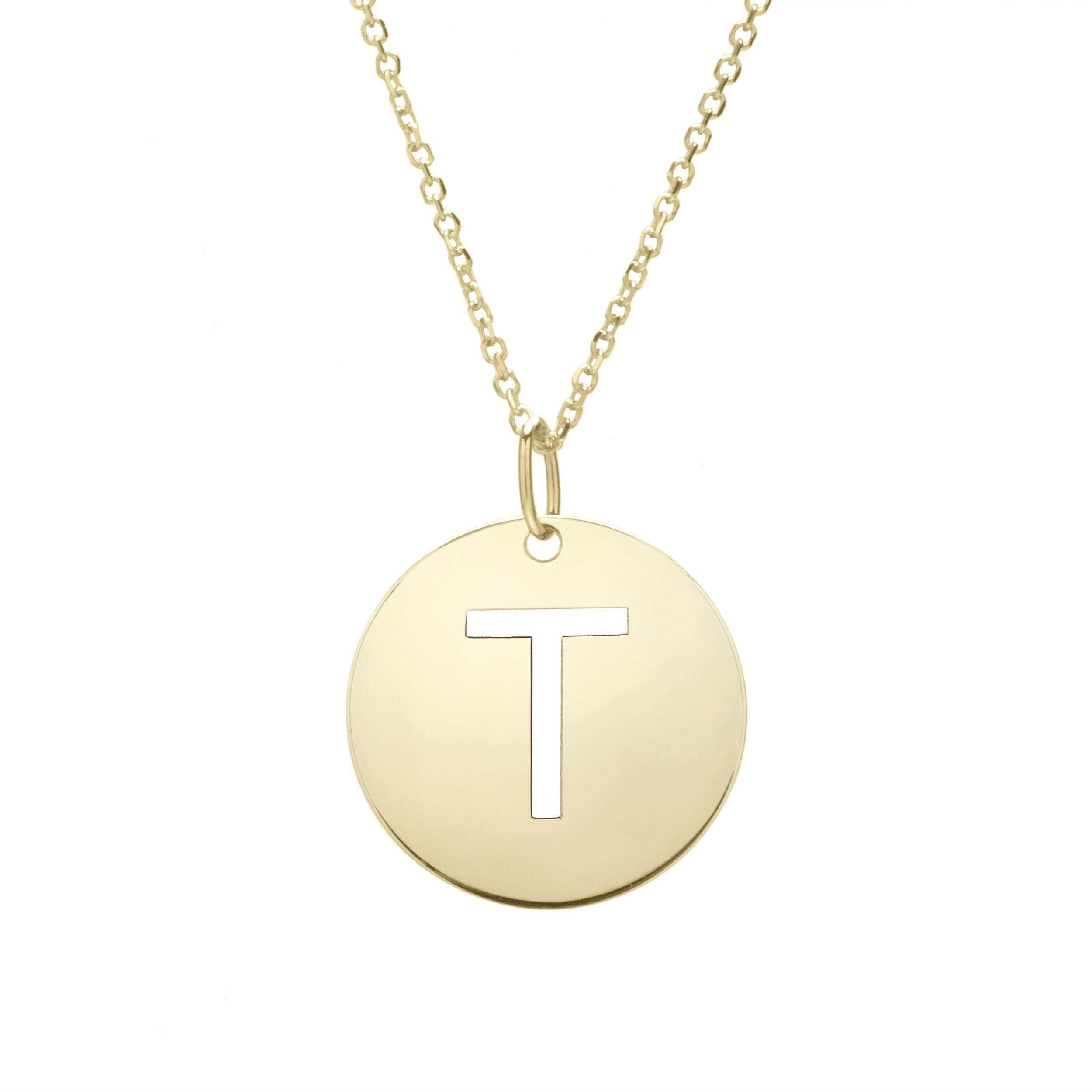 14k Yellow Gold Initial Letter Round Pendant Necklace, 18" fine designer jewelry for men and women