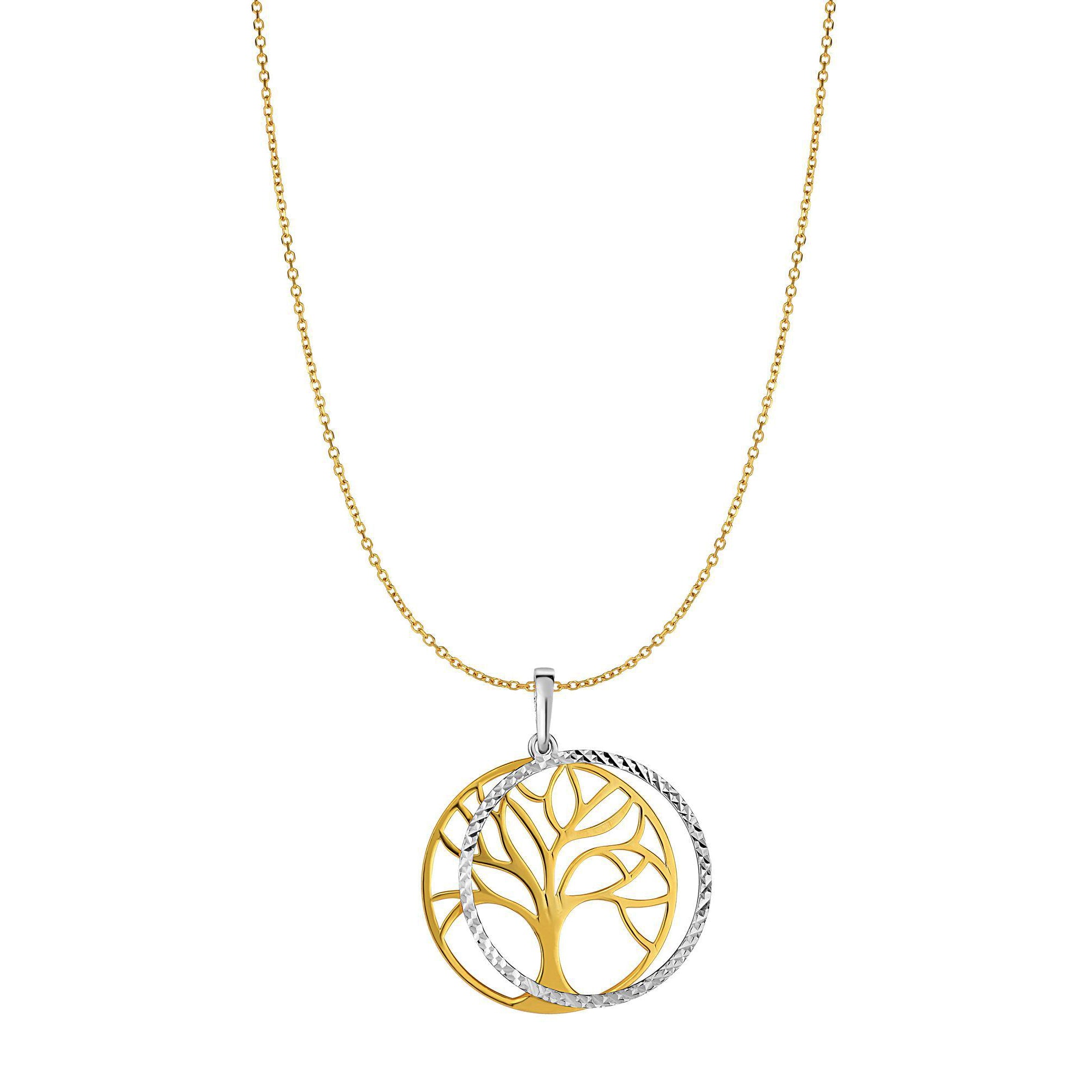 14k Yellow Gold Double Tree Of Life Charm Necklace, 18" fine designer jewelry for men and women