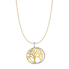 14k Yellow Gold Double Tree Of Life Charm Necklace, 18" fine designer jewelry for men and women