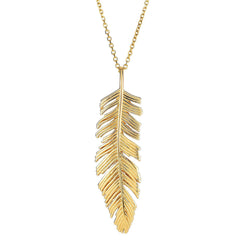14k Yellow Gold Feather Pendant Necklace,18" fine designer jewelry for men and women
