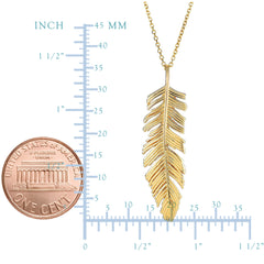 14k Yellow Gold Feather Pendant Necklace,18" fine designer jewelry for men and women