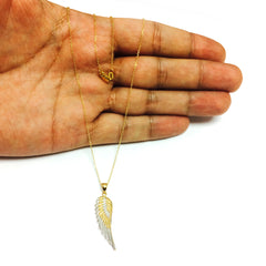 14k Yellow And White Gold Angel Wing Pendant Chain Necklace, 18" fine designer jewelry for men and women