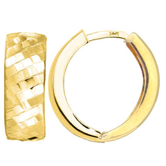 14K Yellow Gold Diamond Cut Textured Snuggable Earrings, Diameter 15mm fine designer jewelry for men and women