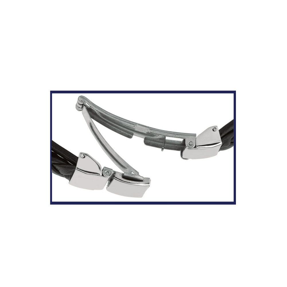 Mens Dark Leather Bracelet With Stainless Steel Skulls And Deployment Clasp, 8.5" fine designer jewelry for men and women