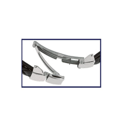 Mens Dark Leather Bracelet With Stainless Steel Skulls And Deployment Clasp, 8.5" fine designer jewelry for men and women