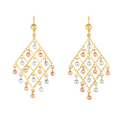 14K Tri-color Gold Chandelier With Dangle Beads Earrings fine designer jewelry for men and women