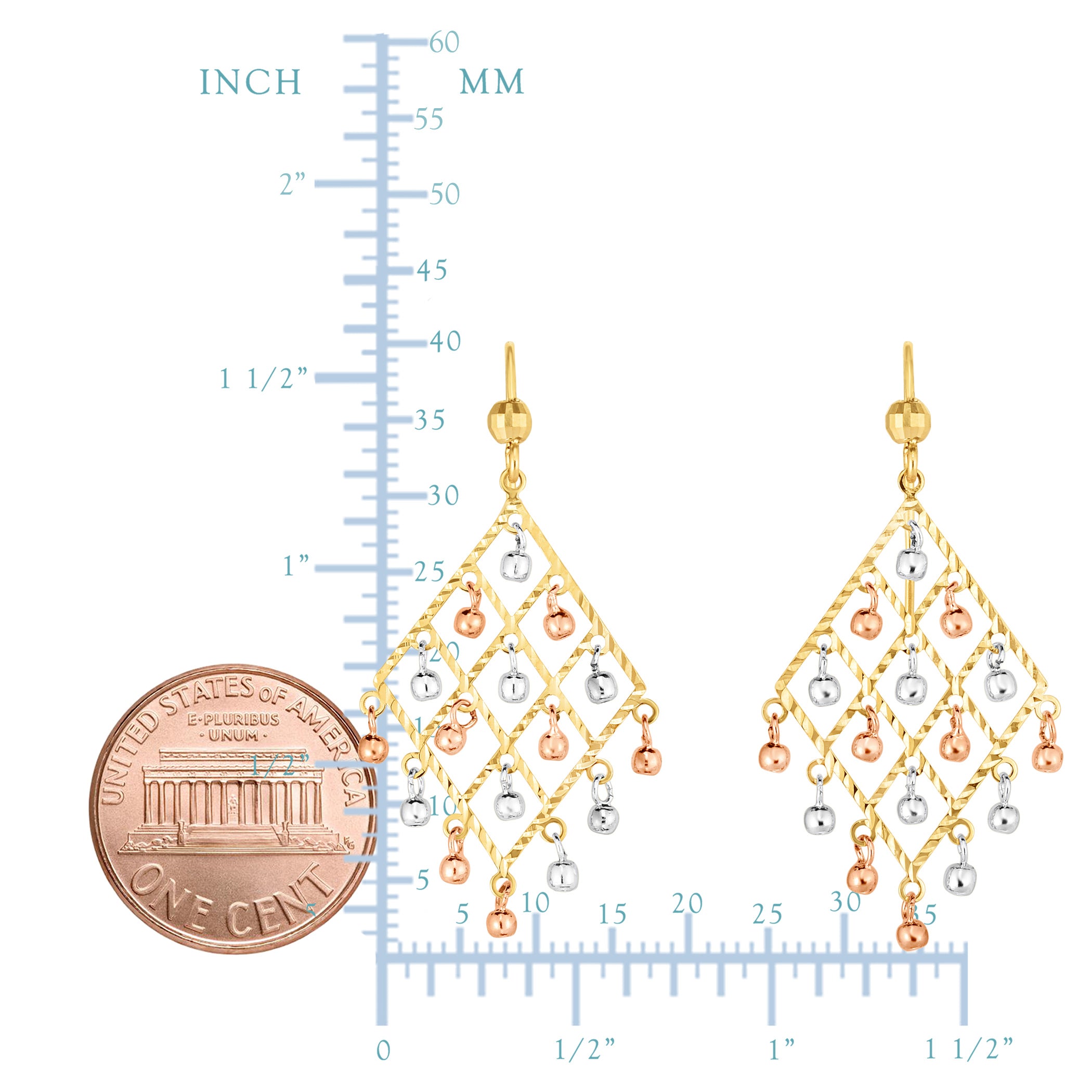 14K Tri-color Gold Chandelier With Dangle Beads Earrings fine designer jewelry for men and women