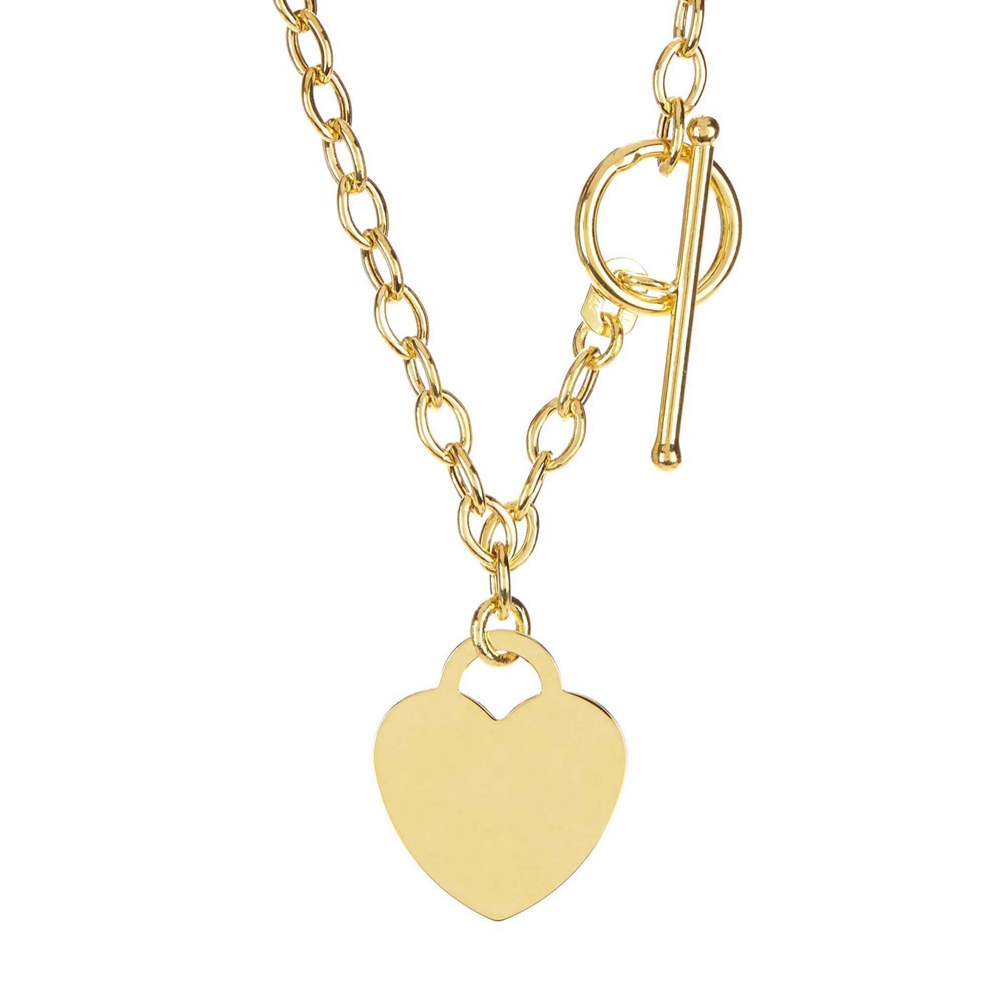 14k Yellow Gold Chain Oval Link Heart Necklace, 17" fine designer jewelry for men and women