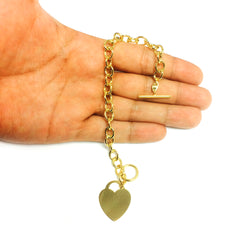 14k Yellow Gold Chain Link Heart Bracelet, 7.50" fine designer jewelry for men and women