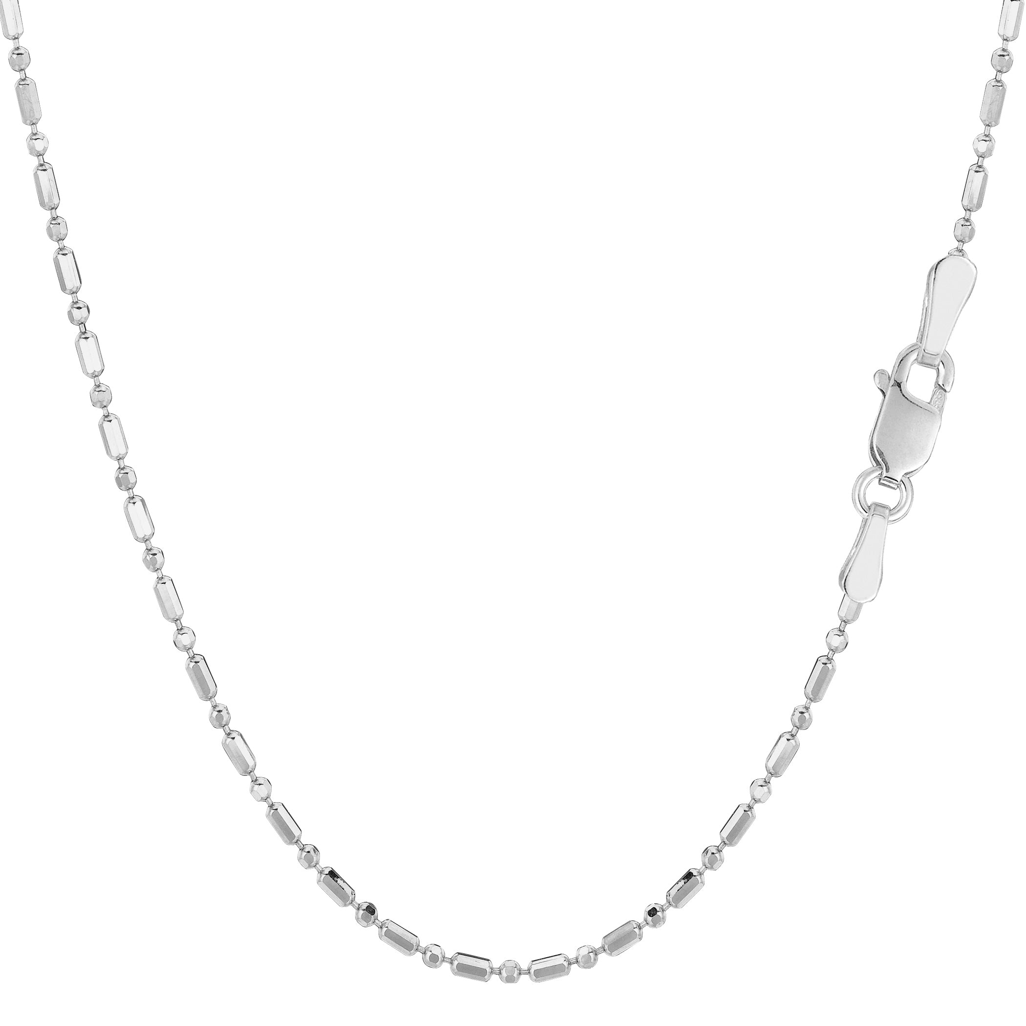 14k White Gold Diamond Cut Bead Chain Necklace, 1.5mm fine designer jewelry for men and women