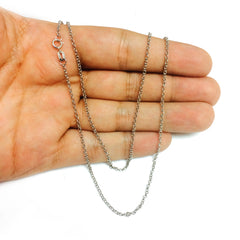 14k White Gold Round Rolo Link Chain Necklace, 1.85mm fine designer jewelry for men and women