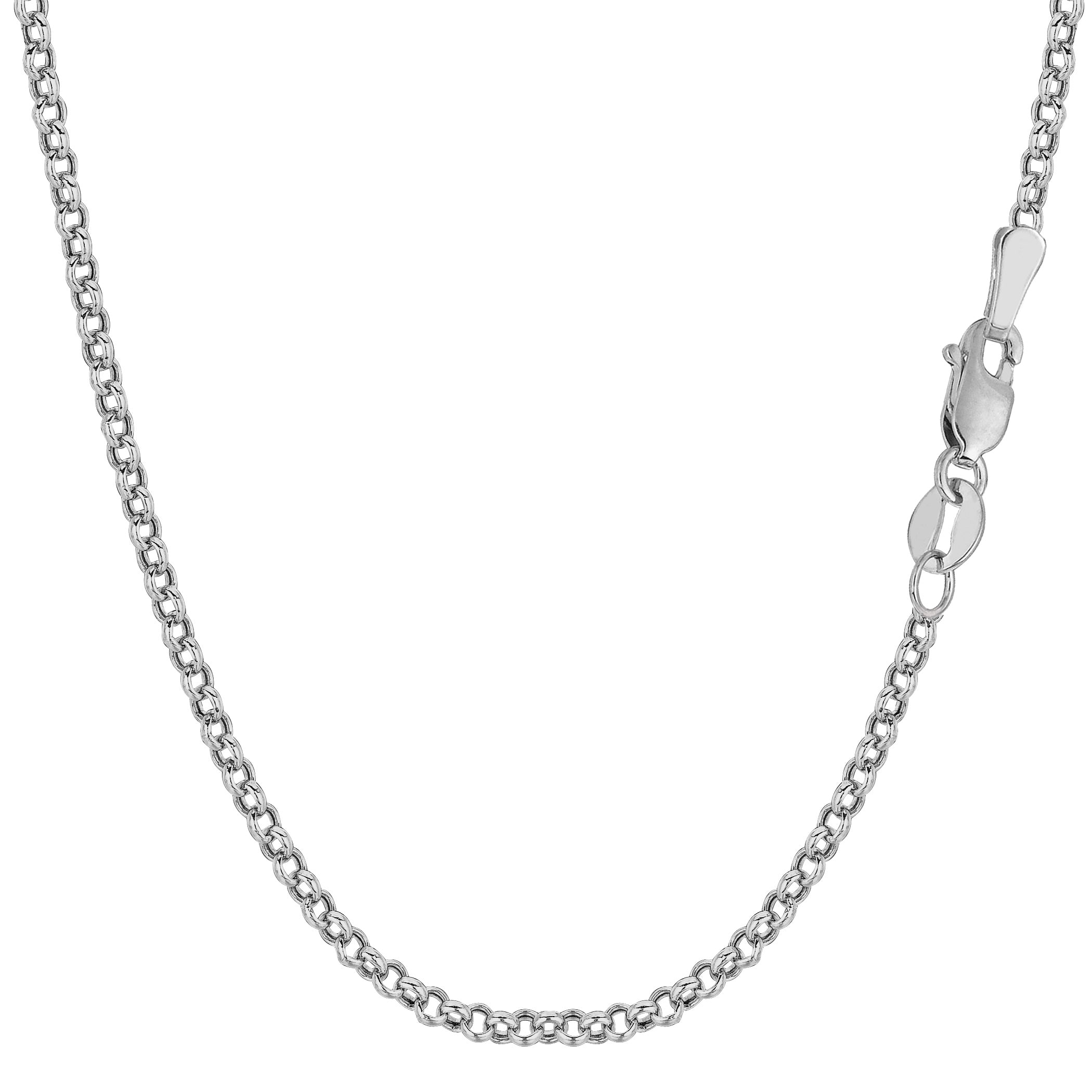 14k White Gold Round Rolo Link Chain Necklace, 2.3mm fine designer jewelry for men and women