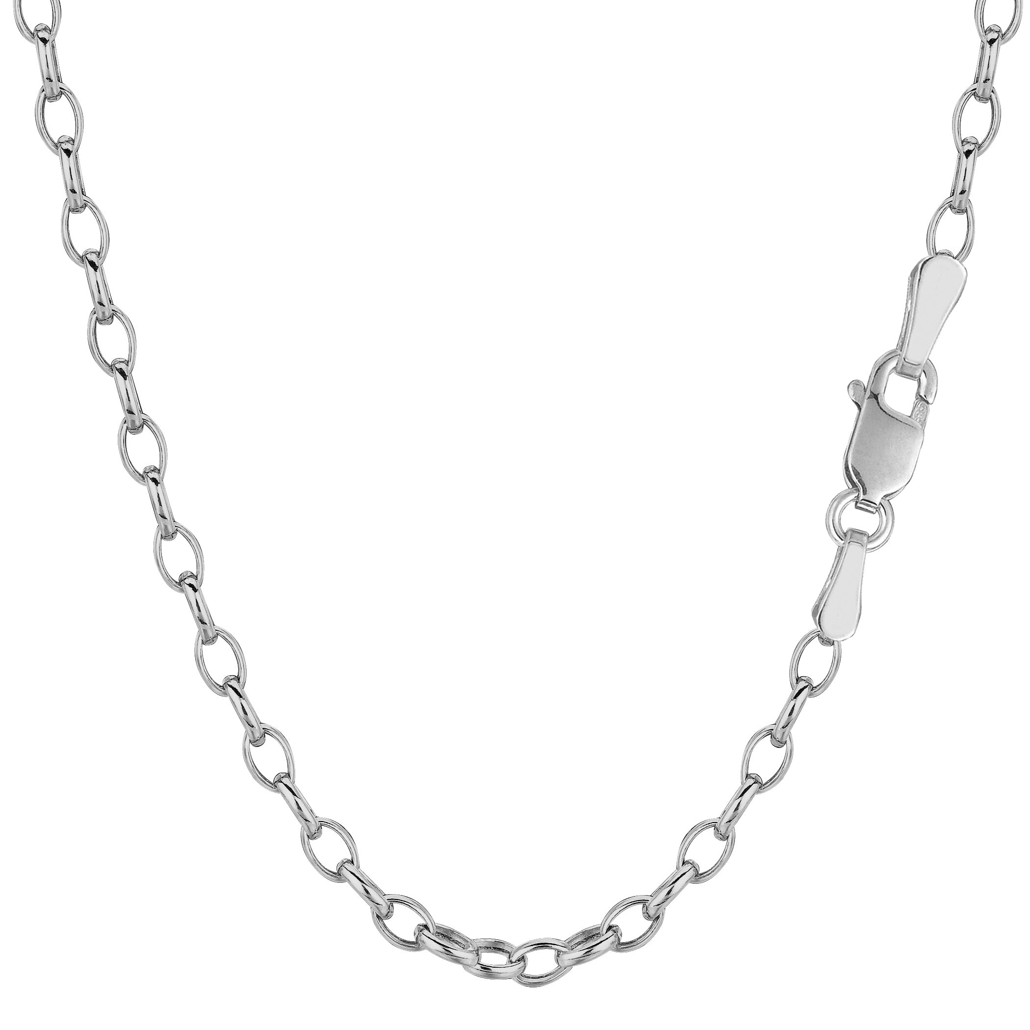 14k White Gold Oval Rolo Link Chain Necklace, 3.2mm, 18" fine designer jewelry for men and women
