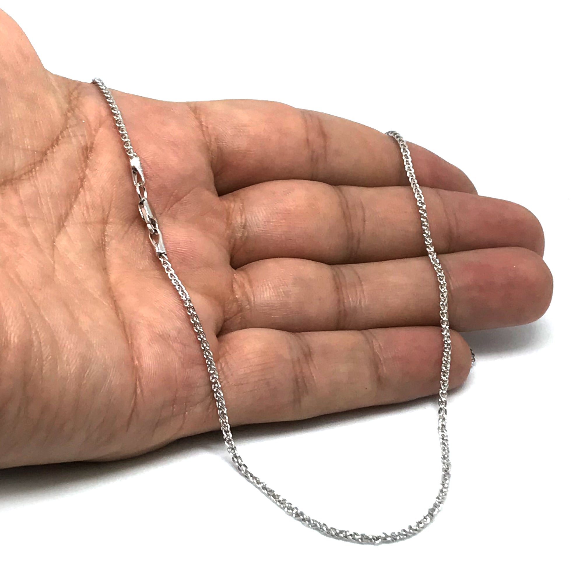 14k White Gold Round Wheat Chain Necklace, 1.5mm fine designer jewelry for men and women