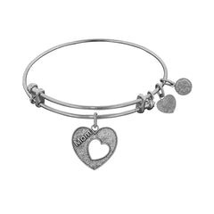 Stipple Finish Brass Heart With Mom Open Heart Angelica Bangle Bracelet, 7.25" fine designer jewelry for men and women