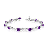 10K White Gold Oval Amethyst Stones And Diamonds Tennis Bracelet, 7" fine designer jewelry for men and women