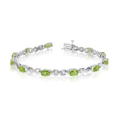 10K White Gold Oval Peridot Stones And Diamonds Tennis Bracelet, 7" fine designer jewelry for men and women