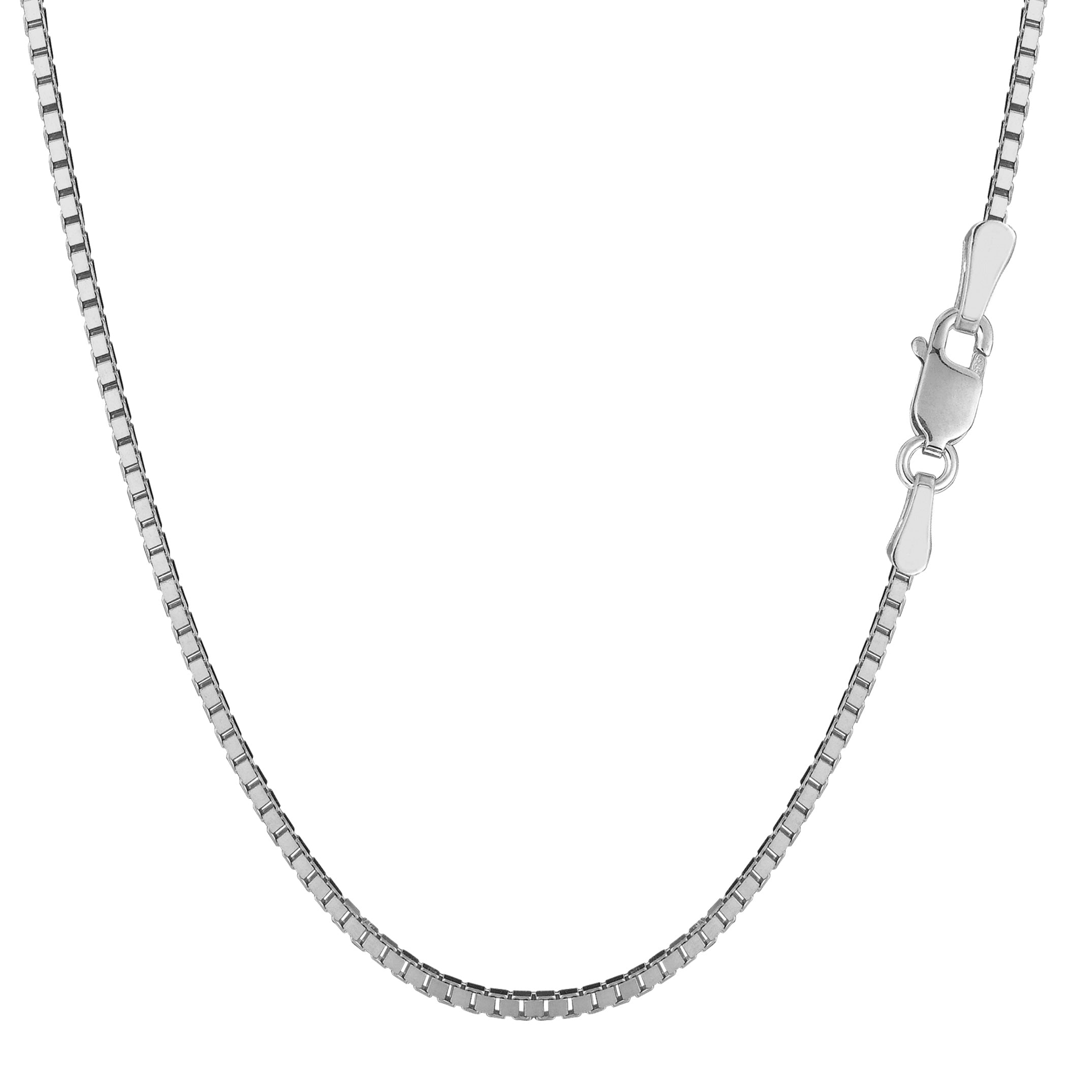 14k White Solid Gold Mirror Box Chain Necklace, 1.4mm fine designer jewelry for men and women
