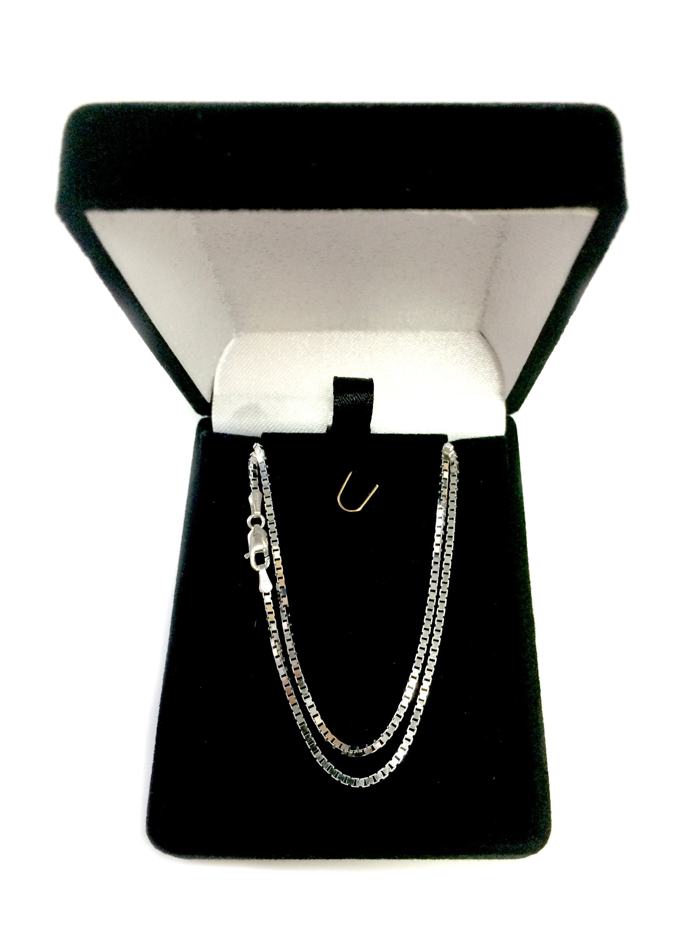 14k White Solid Gold Mirror Box Chain Necklace, 1.4mm fine designer jewelry for men and women