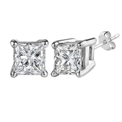 14k White Gold Princess Cut White Cubic Zirconia Stud Earrings fine designer jewelry for men and women