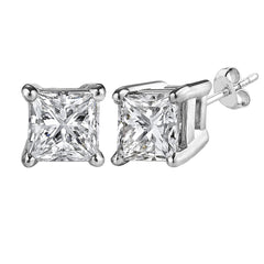 14k White Gold Princess Cut White Cubic Zirconia Stud Earrings fine designer jewelry for men and women