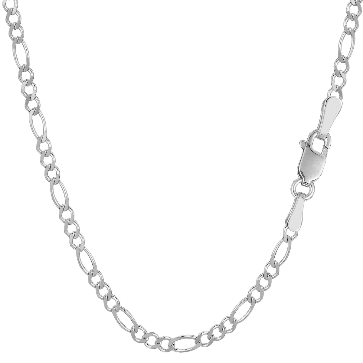 14k White Solid Gold Figaro Chain Necklace, 2.6mm fine designer jewelry for men and women
