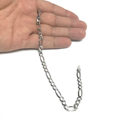 14k White Solid Gold Figaro Chain Bracelet, 5.0mm, 8" fine designer jewelry for men and women