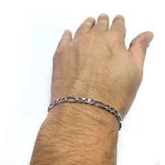 14k White Solid Gold Figaro Chain Bracelet, 5.0mm, 8" fine designer jewelry for men and women