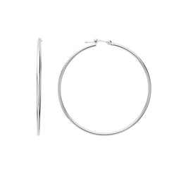 14k White Gold 1.5mm Shiny Round Tube Hoop Earrings fine designer jewelry for men and women