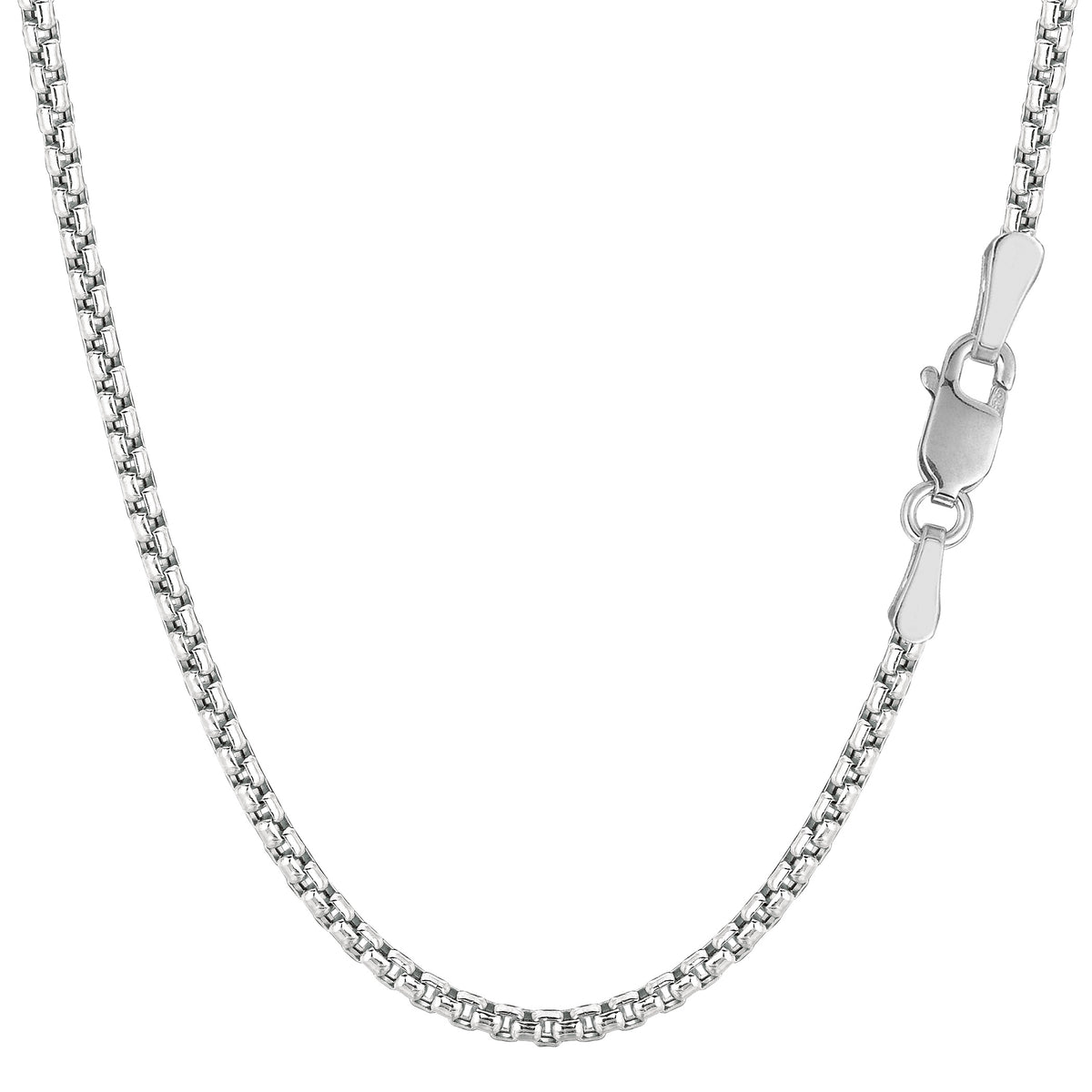 14k White Gold Round Box Chain Necklace, 2.4mm fine designer jewelry for men and women