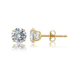 14k Yellow Gold Round Cut White Cubic Zirconia Stud Earrings fine designer jewelry for men and women