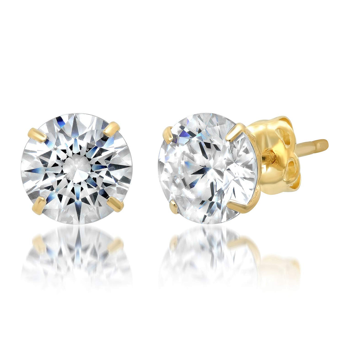 14k Yellow Gold Round Cut White Cubic Zirconia Stud Earrings fine designer jewelry for men and women