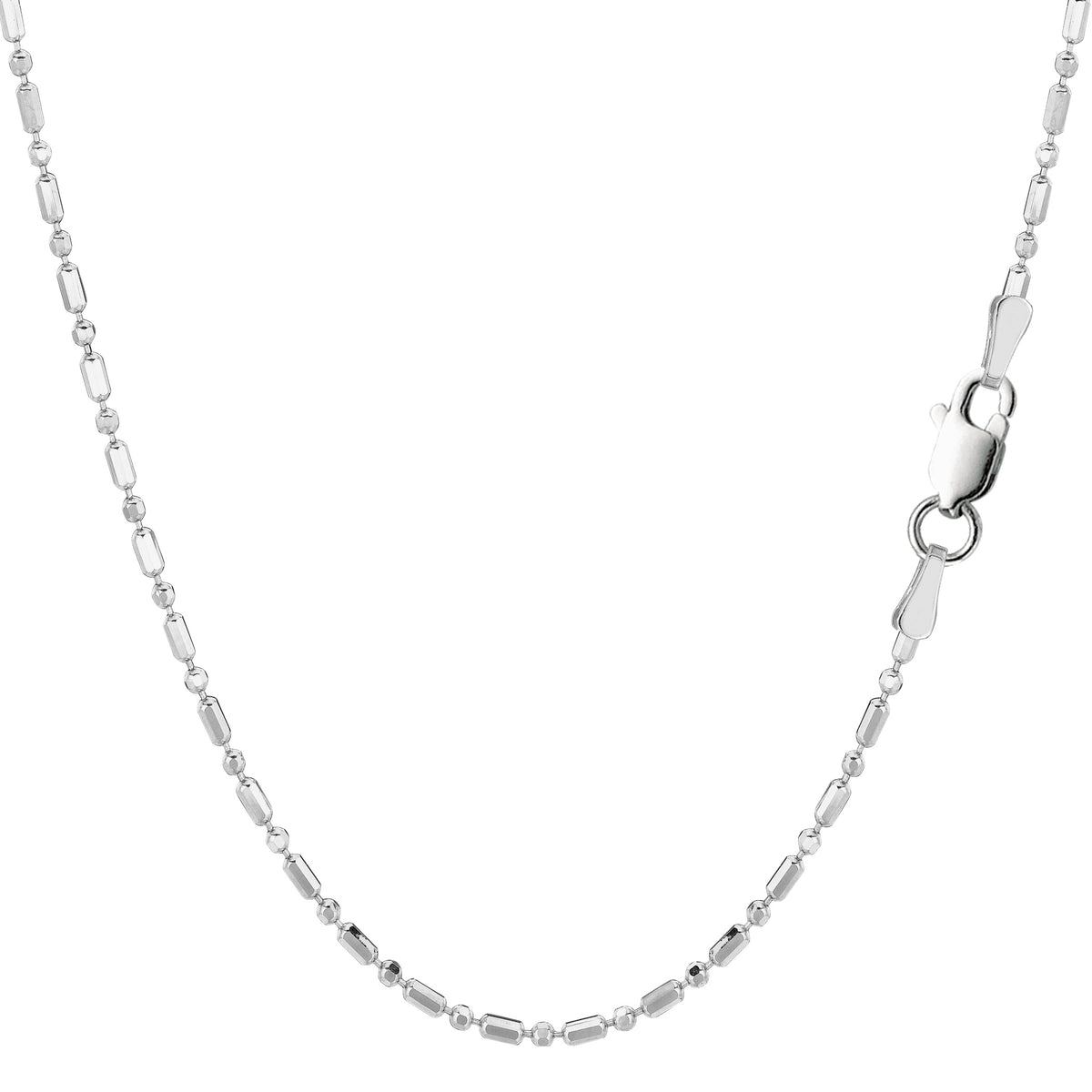 Sterling Silver Rhodium Plated And Diamond Cut Bead Chain Necklace, 1,5mm fine designer jewelry for men and women