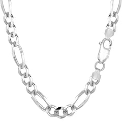Sterling Silver Rhodium Plated Figaro Bracelet - Length 8.5 Inch fine designer jewelry for men and women