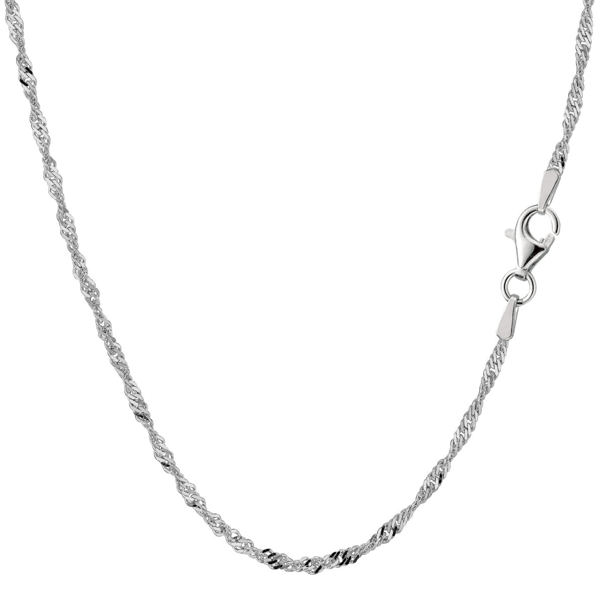 Sterling Silver Rhodium Plated Singapore Chain Necklace, 2.0mm fine designer jewelry for men and women