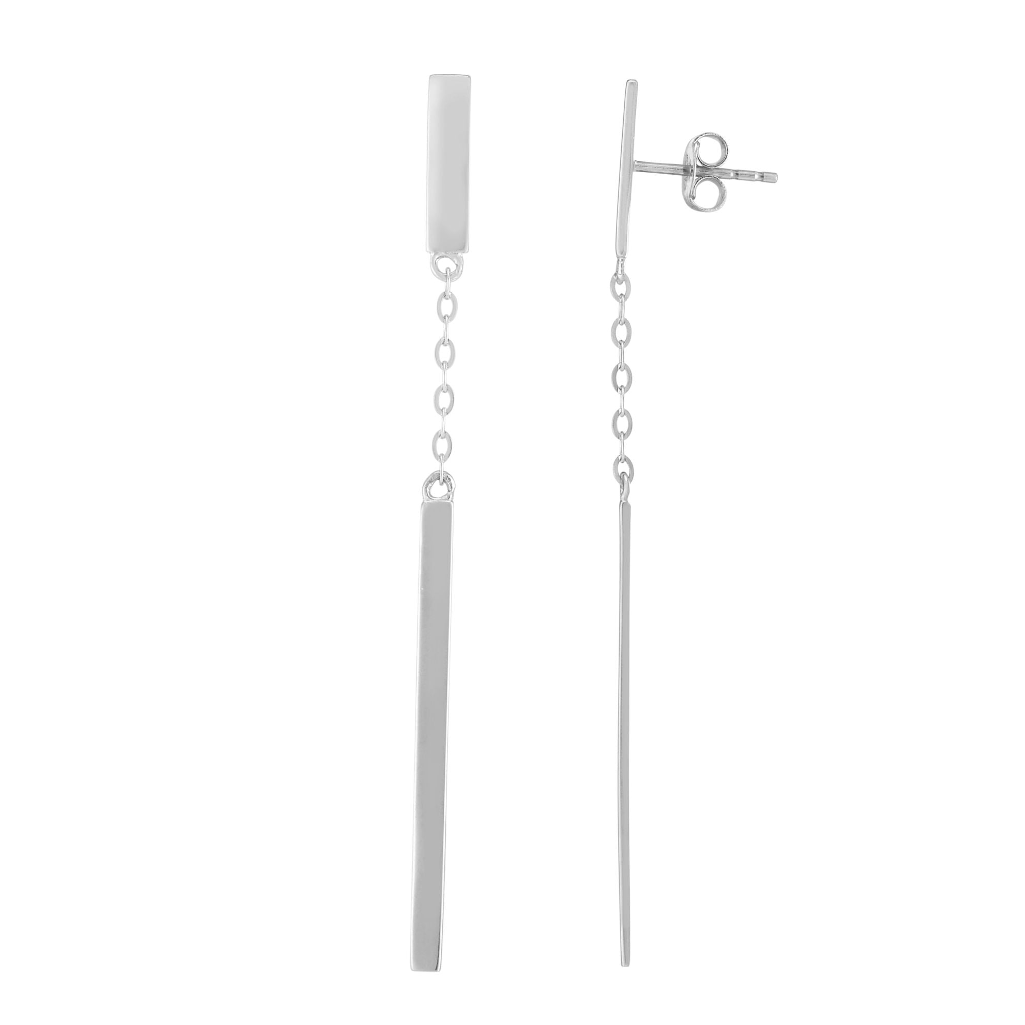 14K White Gold Hanging Bar Drop Earrings fine designer jewelry for men and women