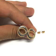 14k Yellow And White Gold Round Interconnected Link Stud Earrings fine designer jewelry for men and women