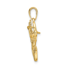 10K Yellow Gold Deer Head Pendant Charm, Antler Design, 29mm x 15mm