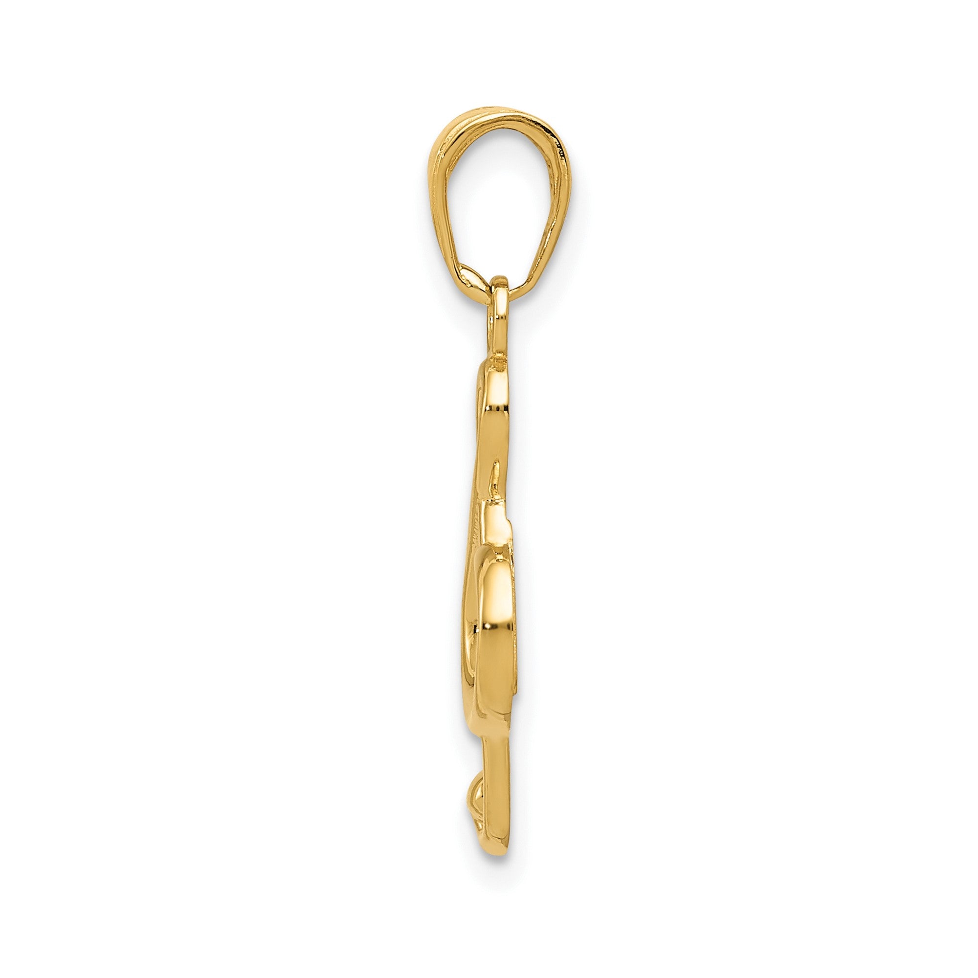 14k Yellow Real Gold Treble Clef Music Pendant, 25x8mm
