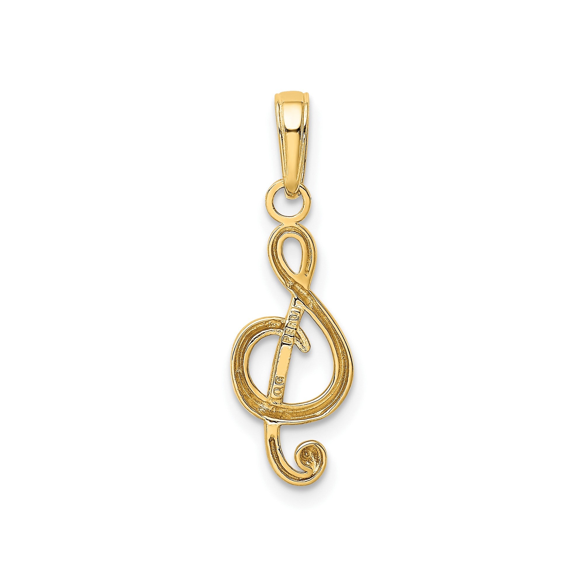 14k Yellow Real Gold Treble Clef Music Pendant, 25x8mm