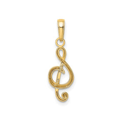 14k Yellow Real Gold Treble Clef Music Pendant, 25x8mm